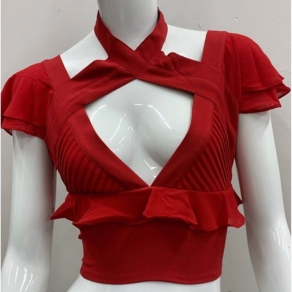 NEW! Nasty Gal Cropped Red Flutter Top RED